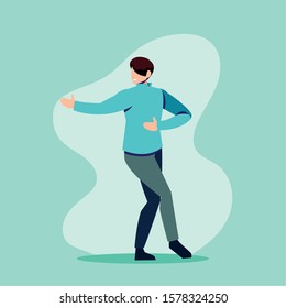 young man in pose of dancing, party, dancing club vector illustration design