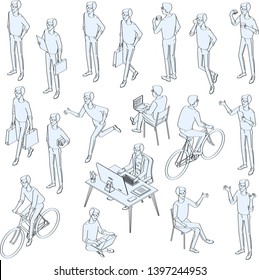 Young man poses and activities flat design isometric vector ready to animation character set.