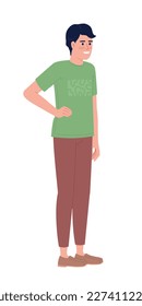 Young man posing with hand on hip semi flat color vector character. Editable figure. Full body person on white. Simple cartoon style spot illustration for web graphic design and animation
