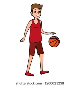 young man practicing basketball