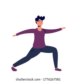 young man practicing exercise character vector illustration design