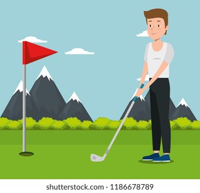 young man practicing golf