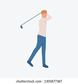 Young man practicing to play golf. Sport, leisure, entertainment. Can be used for topics like training, pastime, lifestyle