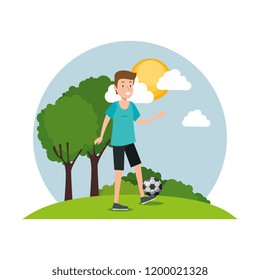 young man practicing soccer
