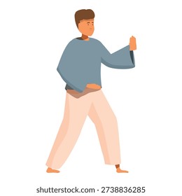 Young man practicing tai chi chuan, wearing comfortable training clothes