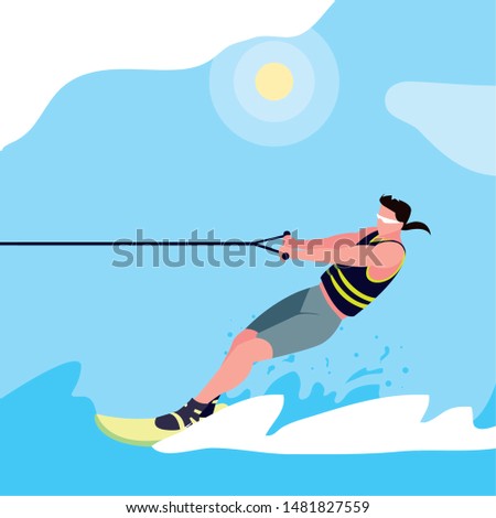 young man practicing water skiing