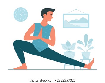 Young Man Practicing Yoga at Home