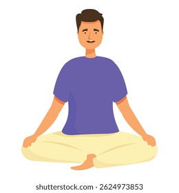 Young man practicing yoga, meditating in lotus pose, wearing comfortable clothes