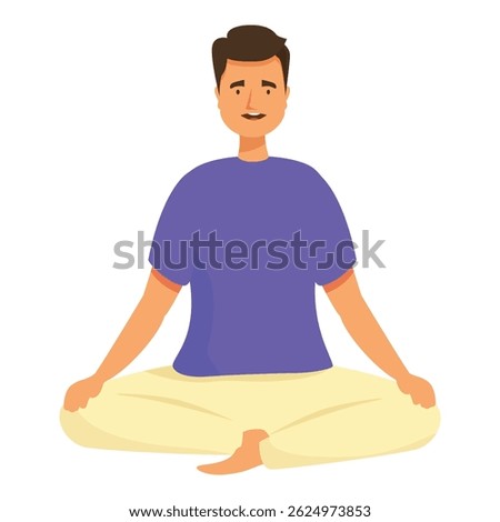 Young man practicing yoga, meditating in lotus pose, wearing comfortable clothes