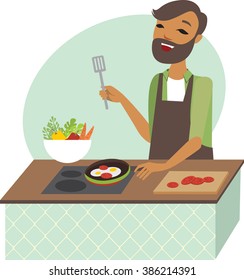Young man preparing meal in the kitchen