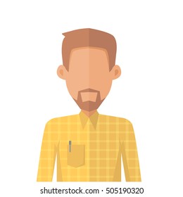 Young man private avatar icon. Young man in yellow shirt with beard. Social networks business private users avatar pictogram. Isolated vector illustration on white background.