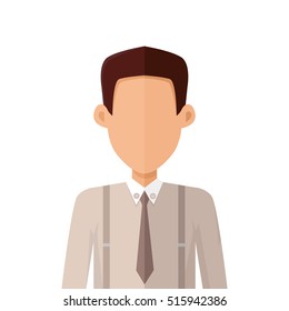 Young man private avatar icon. Young brunette man in gray shirt and tie. Social networks business private users avatar pictogram. Isolated vector illustration on white background.