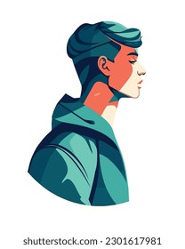 young man profile with coat character isolated