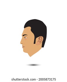 Young Man profile icon, face as seen from the side, Side View with black hair , avatar, vector illustration