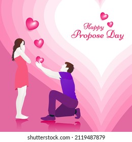 Young man proposing his girlfriend on propose day during valentine week. Beautiful romantic background of lovable couple.