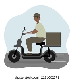 Junge Mann mit einem prothetischen Arm Reiten modernen Elektro-Fahrrad-Roller. Roller mit Behinderung in der Stadt. Vektorgrafik