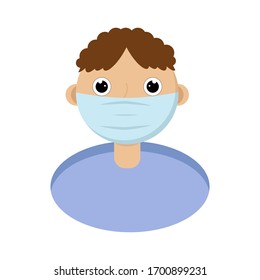 A young man in a protective medical mask.A teenager protected from the virus.Protection from  diseases.Human head.Vector illustration