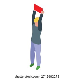 Young man is protesting holding a blank placard over his head