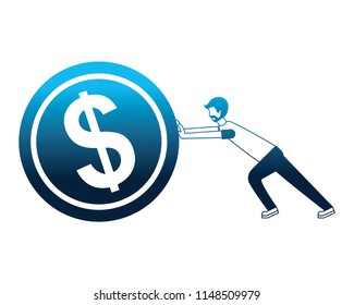 young man pushing coin isolated icon