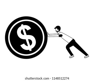 young man pushing coin isolated icon
