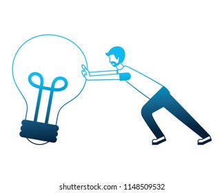 young man pushing light bulb isolated icon
