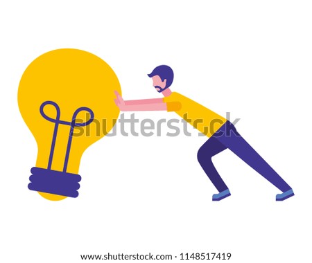 young man pushing light bulb isolated icon