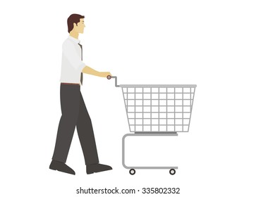 Young Man Pushing Trolley