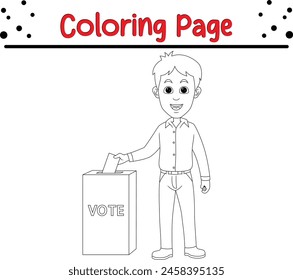 young man putting voting papers into ballot box coloring book page for adults and kids