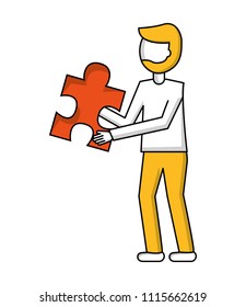young man with puzzle piece avatar character