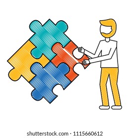 young man with puzzle pieces isolated icon