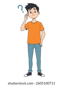 A young man with a question mark above his head looking puzzled and confused