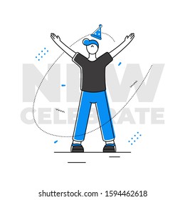 Young man raise hand in new celebration