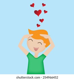 young man raised his arms, heart, illustration, vector EPS10.