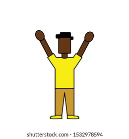 a young man raising both hand