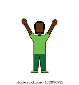 A young man raising both hand
