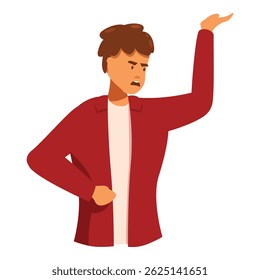Young man is raising his arm and looking angry while making a point during an argument