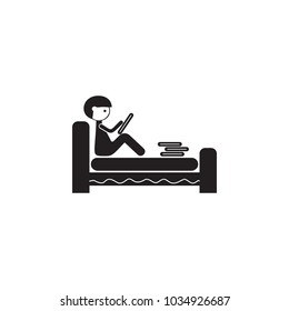 the young man is reading a book in bed icon. Illustration of family values icon. Premium quality graphic design. Signs and symbols icon for websites, web design, mobile app on white background