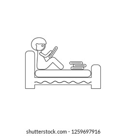 the young man is reading a book in bed icon. Element of cyber security for mobile concept and web apps icon. Thin line icon for website design and development, app development