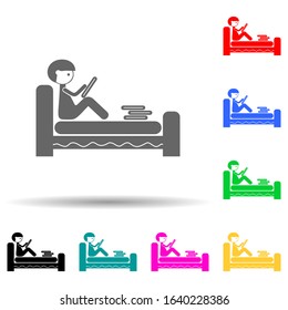 the young man is reading a book in bed multi color style icon. Simple glyph, flat vector of family icons for ui and ux, website or mobile application
