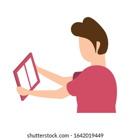 young man reading book character vector illustration design