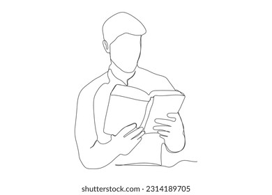 young man reading a book continuous line art drawing. man with a book line art. vector. book line art