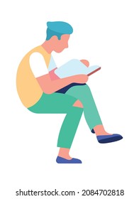 Young man reading book. Guy prepare for exam. Paper study