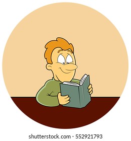 A young man reading a book at the library 