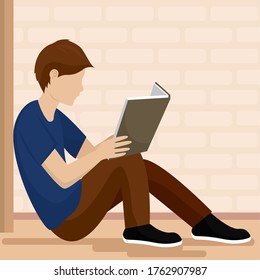 Der junge Mann las ein Buch. Selbstlernen - Vektorgrafik