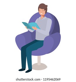 young man reading book in the sofa