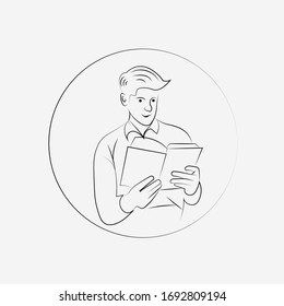 Young man reading book vector with line art design flat illustration 