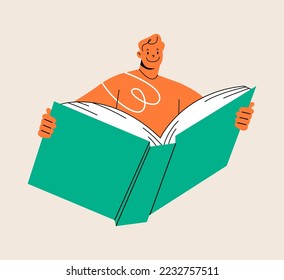 Young man reading books. Book lovers, fans of literature. Book Day. Colorful vector illustration
