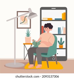 Young man reading e-book on smartphone. Today's world, many things have been lost as technology has replaced them, including publications that have gradually disappeared and replaced with e-books.
