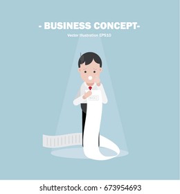 Young man reading invoice with an aghast expression.Business concept. Flat design illustration. 