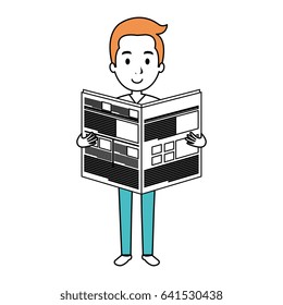 young man reading newspaper avatar character
